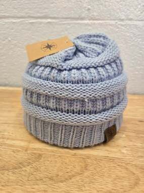 Youth Sky Blue Knit Cuffed Beanie Winter Hat Ribbed New With Tags